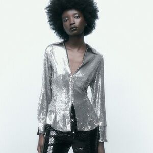 Zara silver sequin shirt size XS - night out perfection 🔥🔥